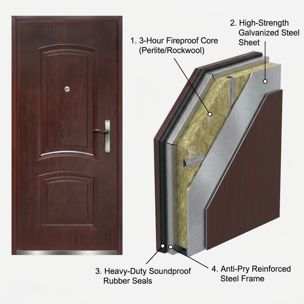CE Certified 3 Hours Fire Rated Main Entrance Door European Standard Security Steel Wooden Door for Villa Apartment Project - Image 4