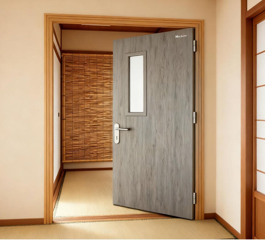 Wooden Doorleaf Steel Frame Composite Fire Rated Commercial Door with Glasskit - Image 4