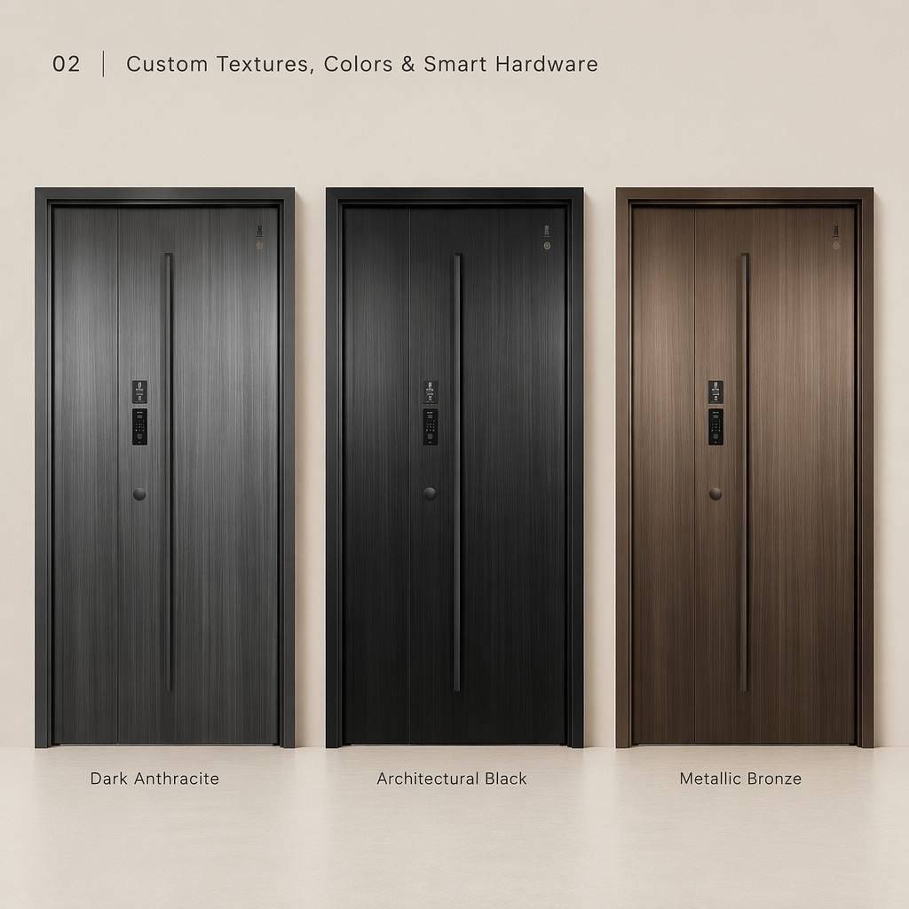 Premium Anti-Theft Metal Entry Door with Smart Biometric Lock Weather-Resistant Finished Cast Aluminum Front Door - Image 4