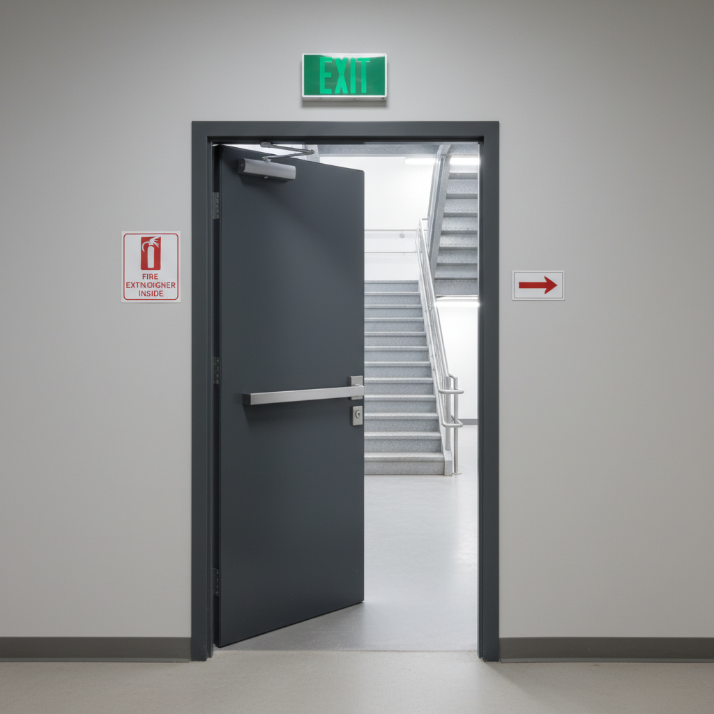Factory Price ASTM AISI Standard Steel Fire Door - UL Approved Commercial Residential Building Fireproof Door with Panic Bar - Image 4