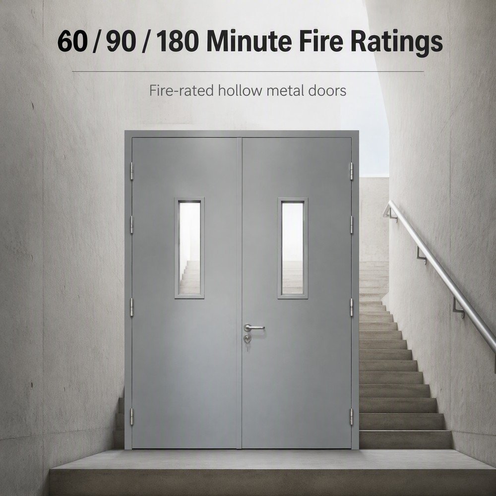 Steel Fire Door Double Leaf 3 Hour Fire Rated with Vision Panel for Warehouse Stairwell Parking Garage Commercial - Image 4