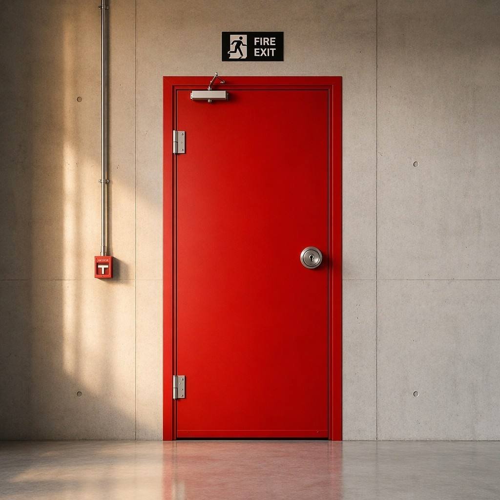 Heavy Duty Steel Fire Door Set Multi-Color Options Red Blue Yellow Fireproof Entry Door with Ball Knob - Image 4