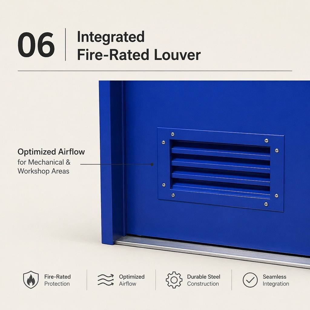 Modern Blue Industrial Fireproof Door with Vision Lite Window and Ventilation Louver Steel Security Entry Door for School - Image 4