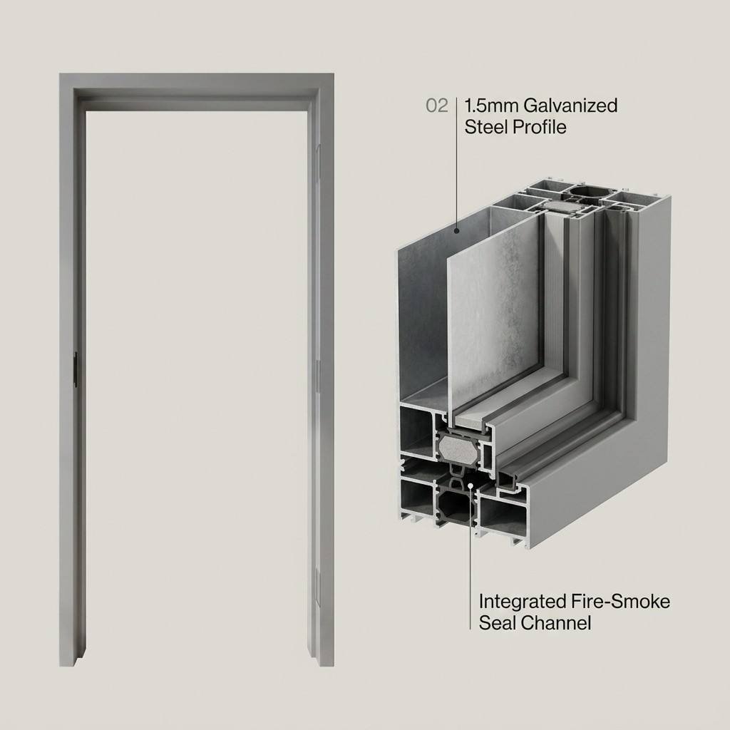 Doors Custom Profile Gray Fireproof Door Frame Manufacturer Wholesale Heavy Duty Metal Frames for Office Warehouse OEM/ODM - Image 4