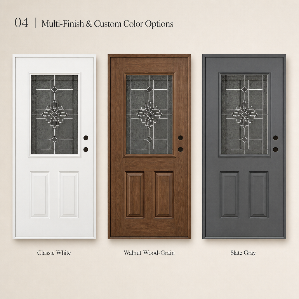European Front Door Diamond Leaded Glass Insert Warp-Free Rot-Proof Thermally Broken Exterior Security Door - Image 4