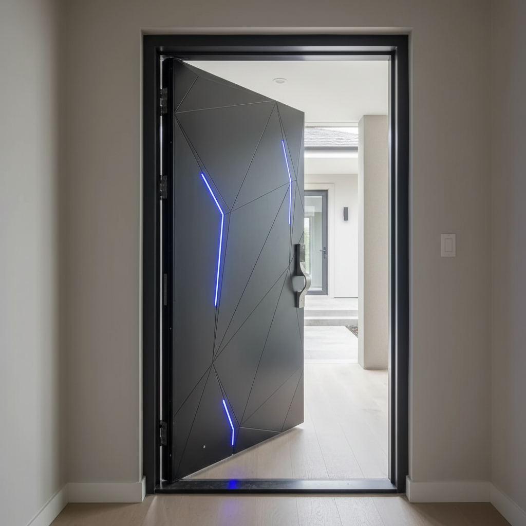 Luxury Minimalist Modern Geometric Aluminum Wrought Iron Sound Insulation Security Door for Interior & Front Entry - Image 4