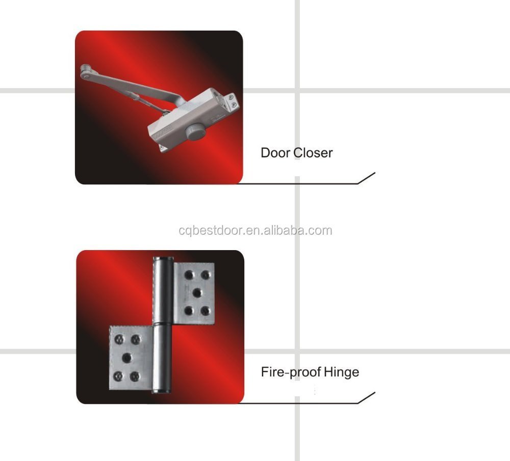 Wooden Doorleaf Steel Frame Composite Fire Rated Commercial Door with Glasskit - Image 5