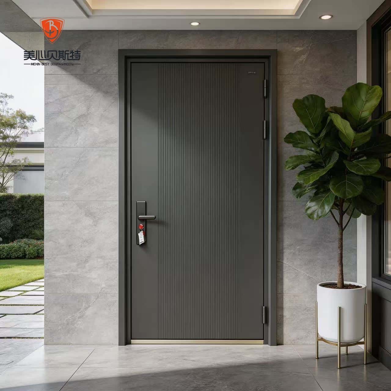 Modern Villa Interior Solid Wood Entry Door with Waterproof Feature and Stainless Steel Screen Netting - Image 5