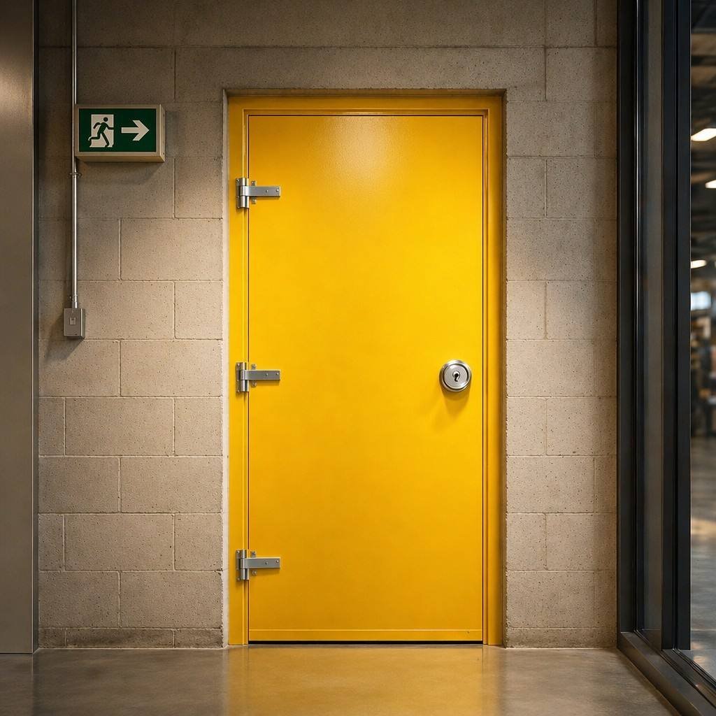 Heavy Duty Steel Fire Door Set Multi-Color Options Red Blue Yellow Fireproof Entry Door with Ball Knob - Image 5