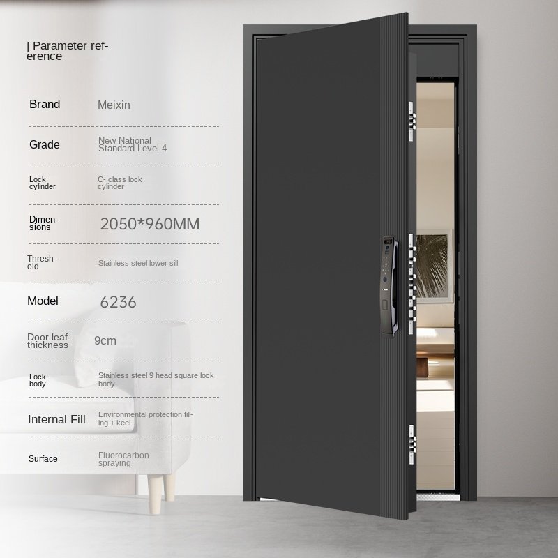 2025 Modern Steel Security Door with Fingerprint Lock for Interior Apartment Entry Single Door High Security Model XGM-DZ - Image 5
