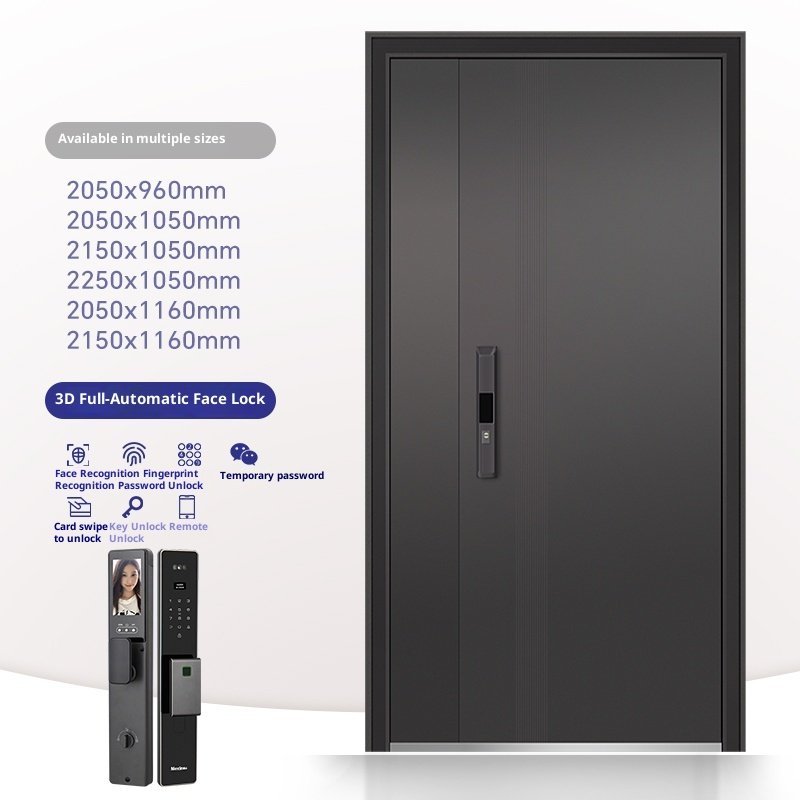 Modern Waterproof Security Door Anti-Theft Steel Interior Door with Smart Fingerprint Lock for Villa Smart Home - Image 6