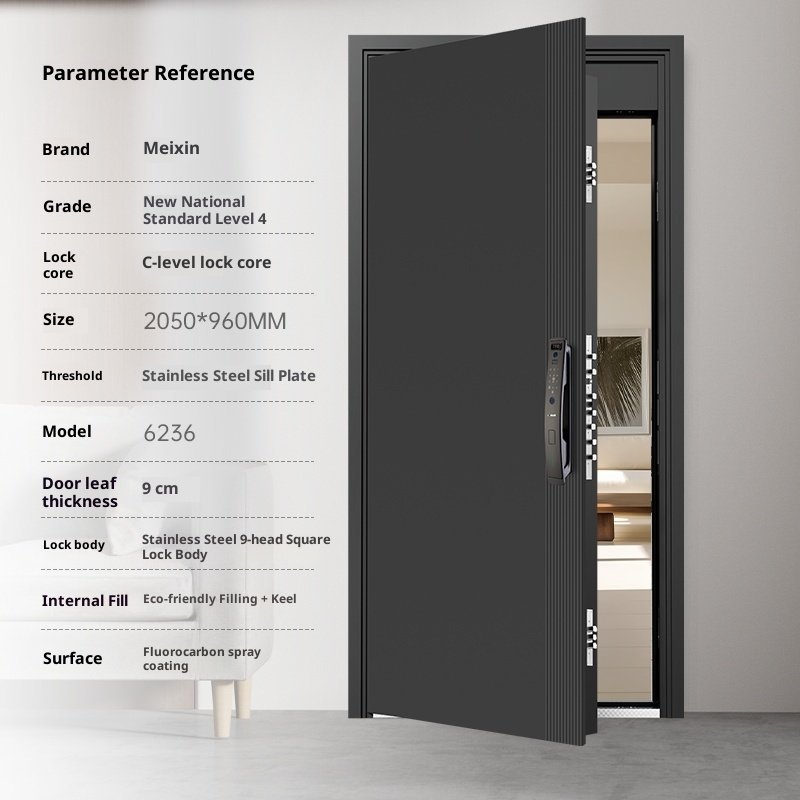 Modern CE Steel Security Door with Fingerprint Lock for Interior Apartment Use Single Door Entry High Security Model XGM-DZ - Image 6