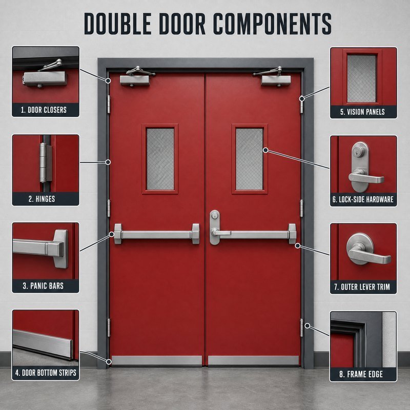 3Hour Fire Rated double Leaf Steel Fire Door with Fire Rated Vision Panel for US Commercial Building Projects - Image 6
