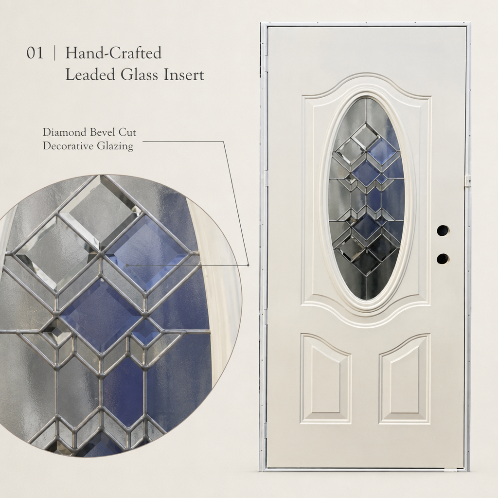 Interior Steel Door with Oval Decorative Leaded Glass Insert Soundproof Fire Resistant Steel Core Door for Residential - Image 7